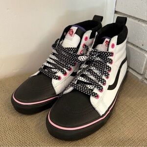 Vans high top white and black lace up sneakers size 10 women, 8.5 mens